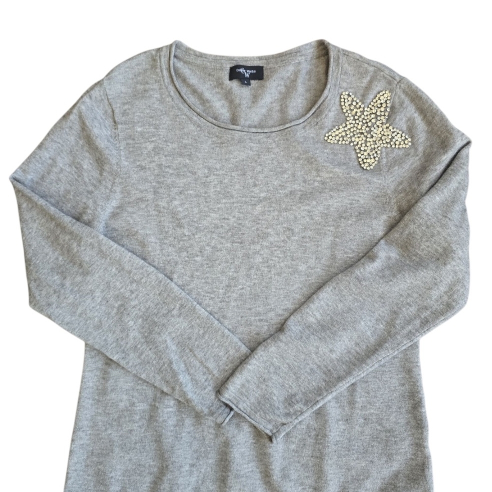 Star Rhinestone Grey Women's Sweater